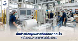 เครื่องจักรผลิตถุงพลาสติกและม้วนฟิล์มในโรงงาน พร้อมพนักงานควบคุมกระบวนการผลิต
